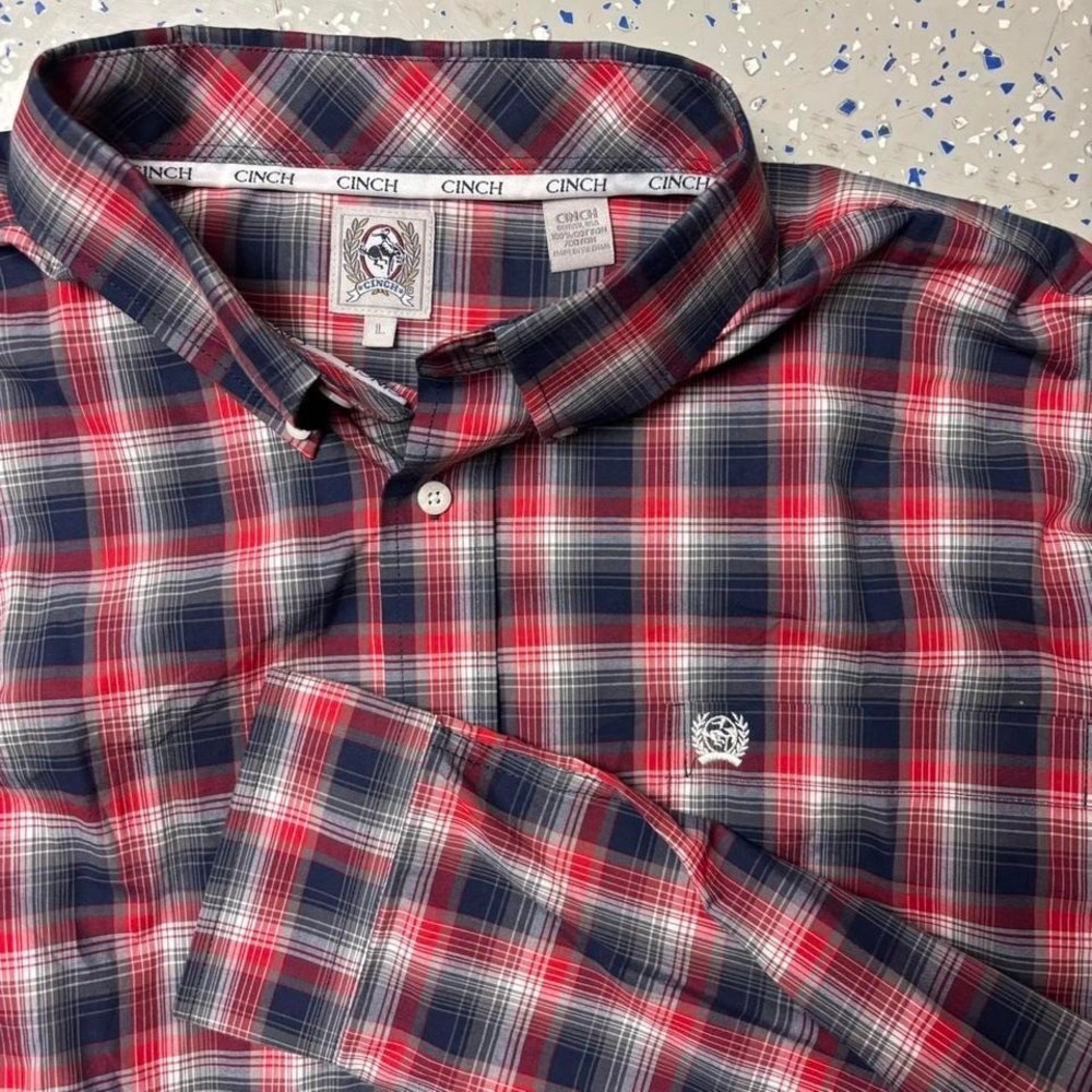 Cinch Large Red and Black Plaid Button up Flannel Shirt Dress Casual Mens